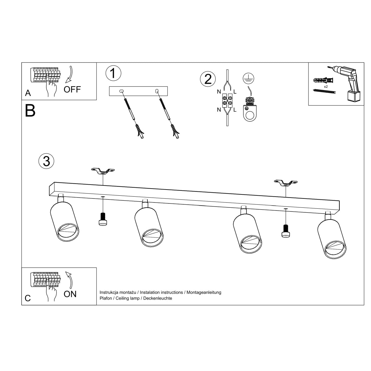 BERG 4 Naturholz Deckenleuchte