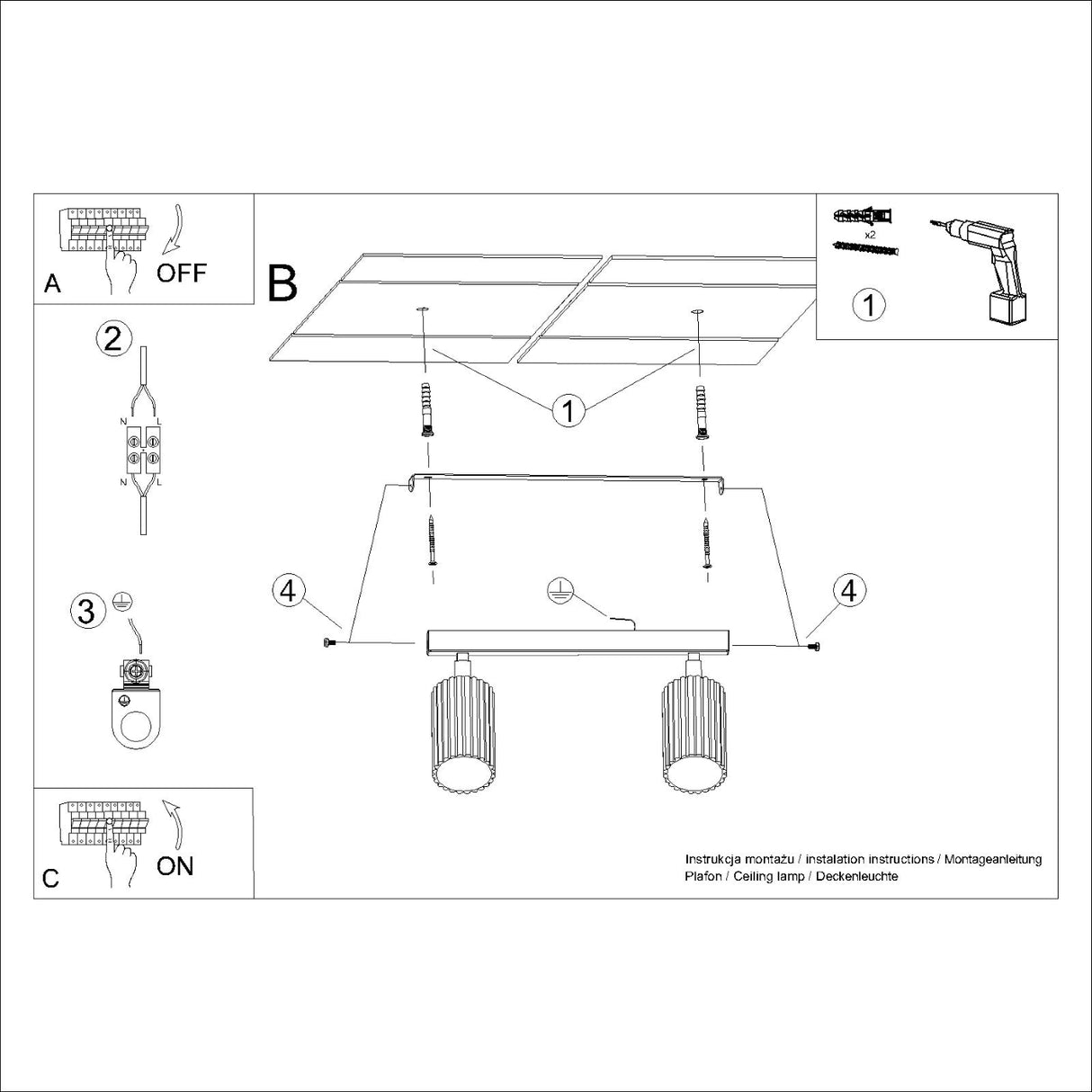 Design Deckenleuchte KARBON 2 – 2-flammig & Schwenkbar