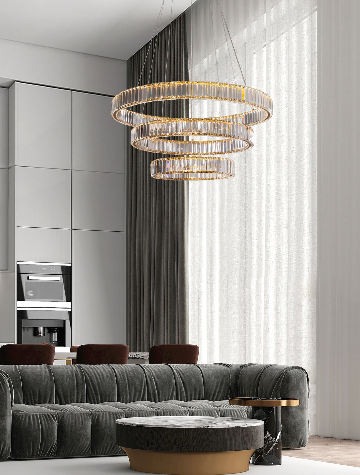 AURELIA Kristall-Hängeleuchte 3 Ringe Ø 80cm-Luxomo Leuchten