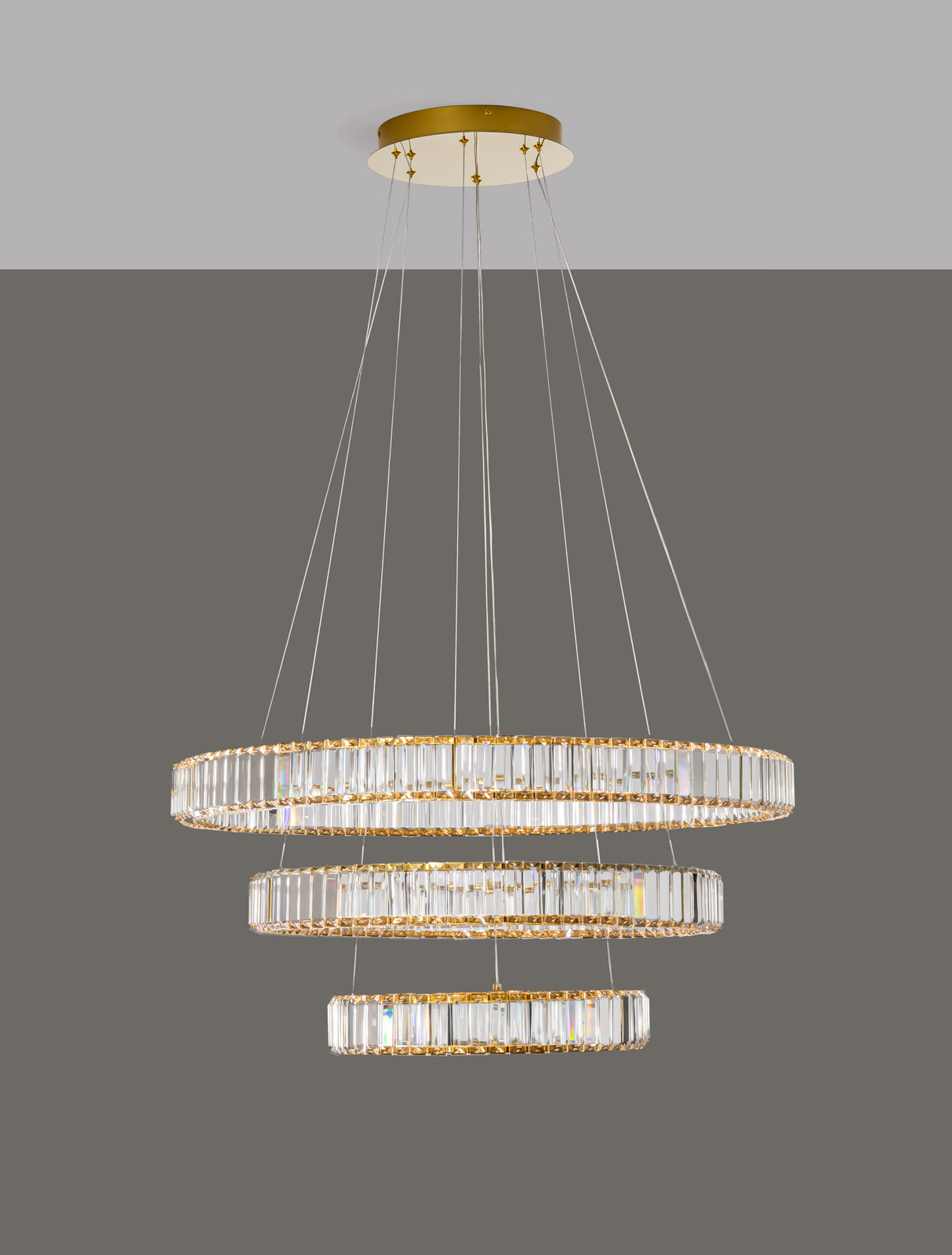 AURELIA Kristall-Hängeleuchte 3 Ringe Ø 80cm-Luxomo Leuchten