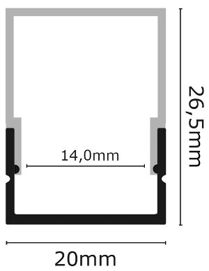 Abdeckung M20-HH hoch für Aufbau- und Einbauprofil MICRO 20