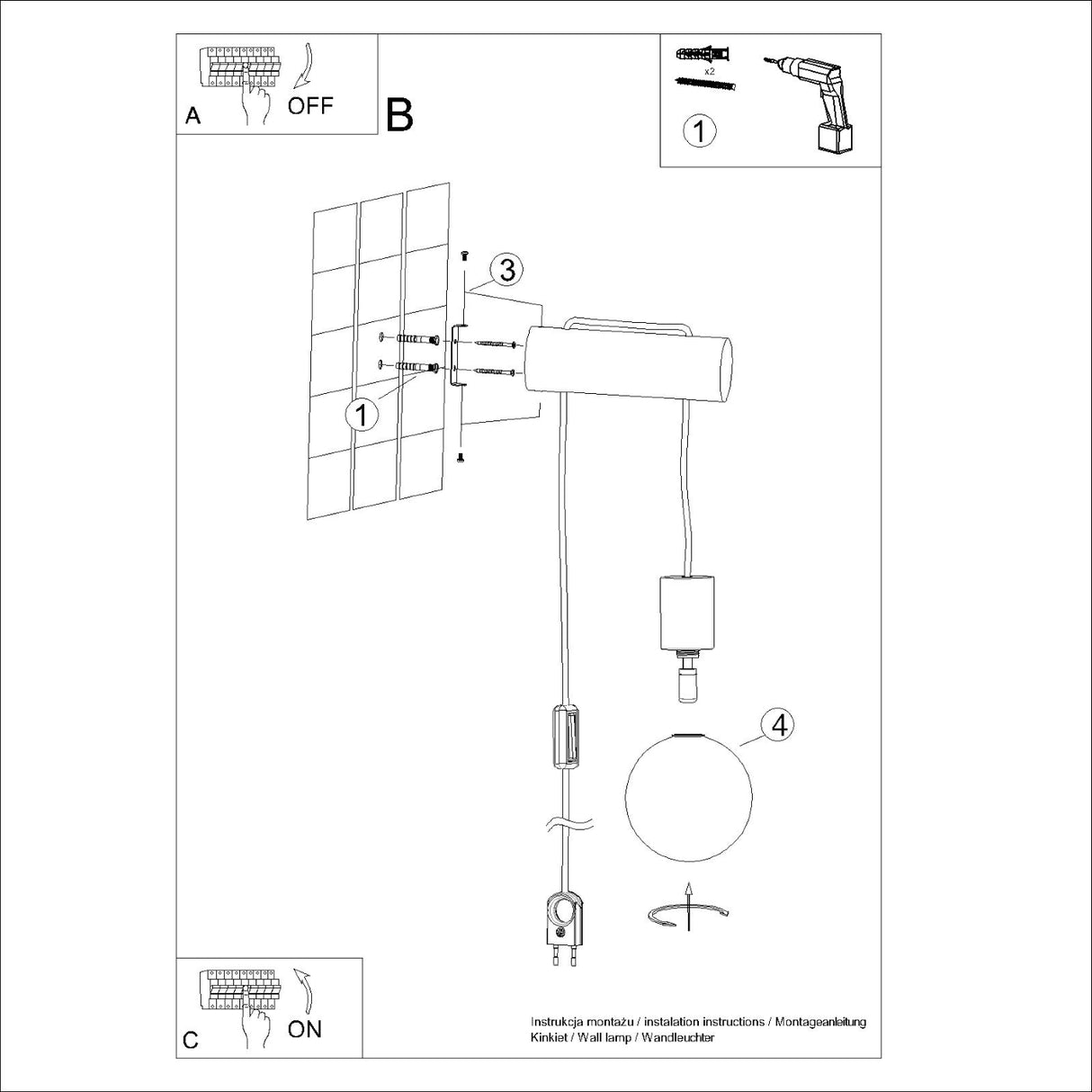 NIMBI Wandleuchte mit Schalter