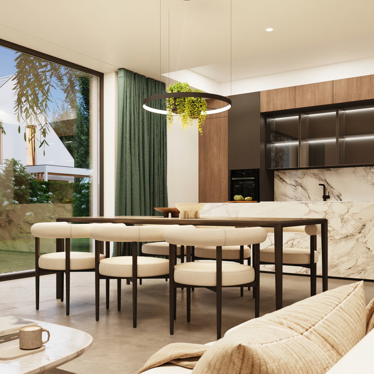 LED-Ring-Kronleuchter RIO BIO – Schwebender Pflanz-Lichtring aus Aluminium