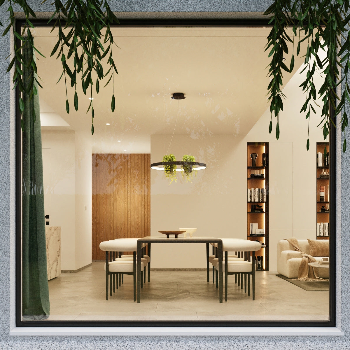 LED-Ring-Kronleuchter RIO BIO – Schwebender Pflanz-Lichtring aus Aluminium